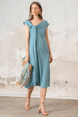 VESTIDO NUDO LATERAL VERDE AGUA