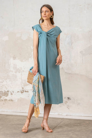 VESTIDO NUDO LATERAL VERDE AGUA