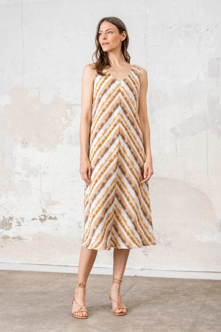 VESTIDO TIRANTE ESPIGA BEIGE Y BLANCO