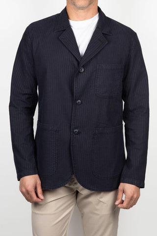 Americana Keeling azul marino con textura a rayas