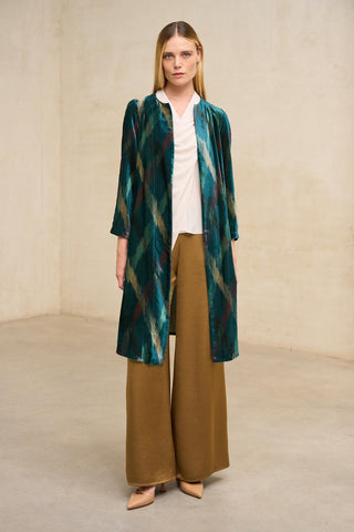 Elsuria Printed Velvet Long Blazer