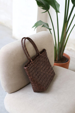 Brown braided leather bag